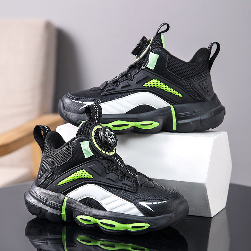 Autumn And Winter, Non-slip, Outdoor, Rotating Buckle, Children's Waterproof Leather Basketball Shoes