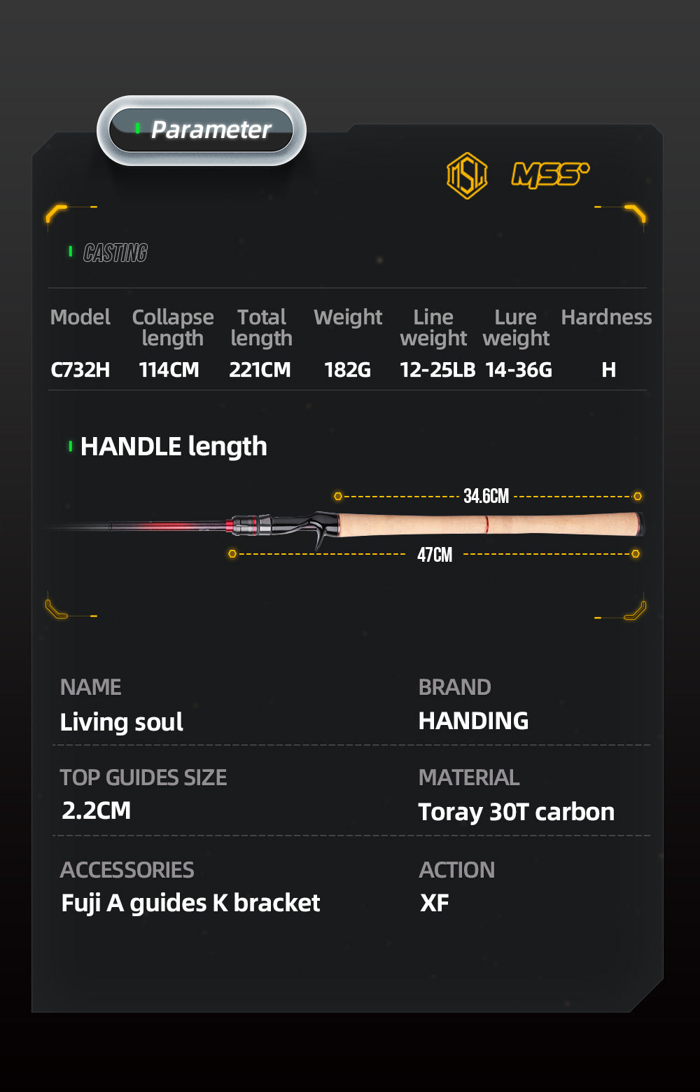 732H Nano Carbon Violent Pull Cork Casting Rod C732H