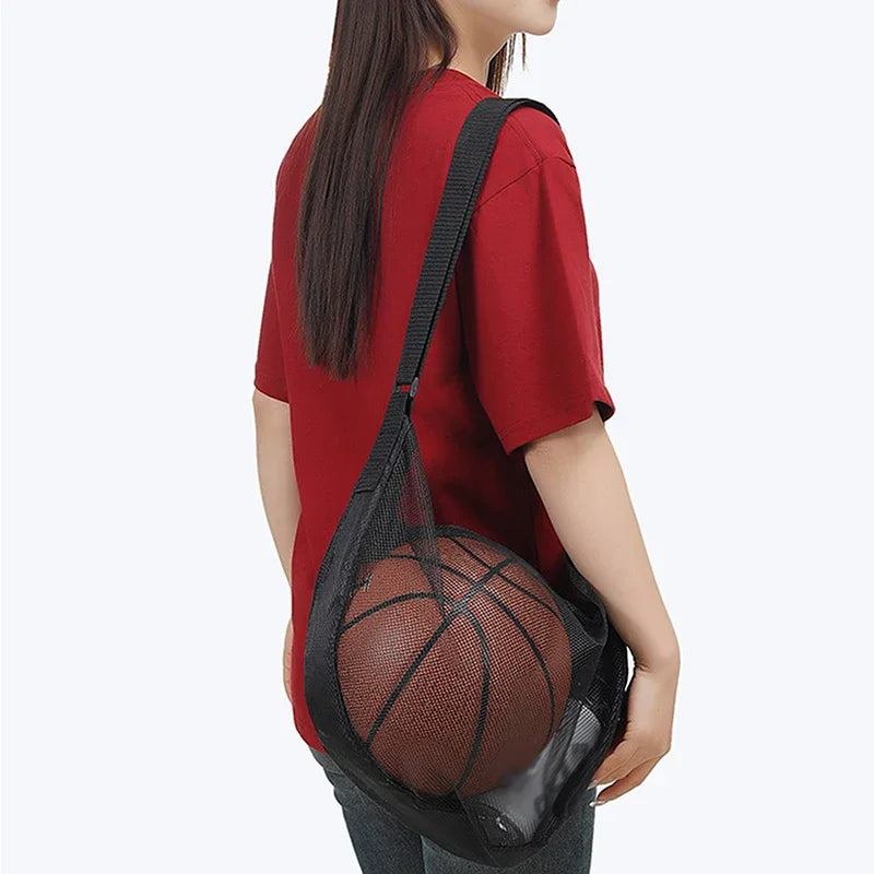 Single Basketball Storage Bag with Zipper Pocket - Drawstring Sling Storage Net