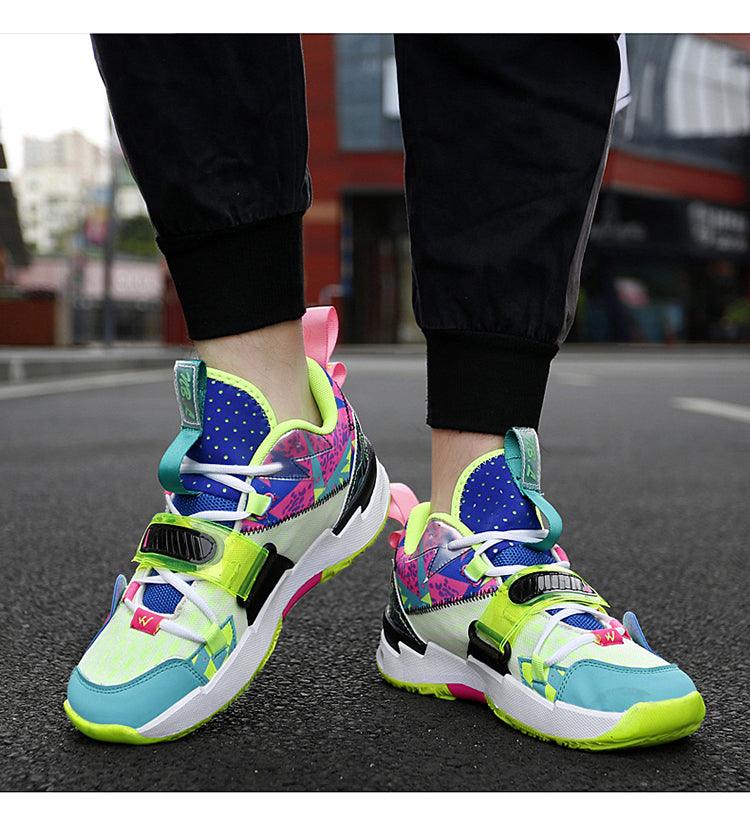 Unisex Breathable Soft High Top Basketball Shoes, Outdoor Rainbow Basketball Shoes
