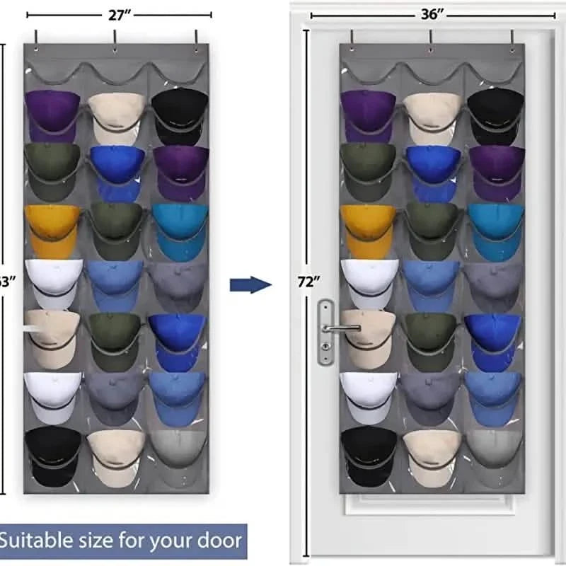 Visible Baseball Hat Rack for Wall Door with 3 Hooks - 24 Deep Pockets