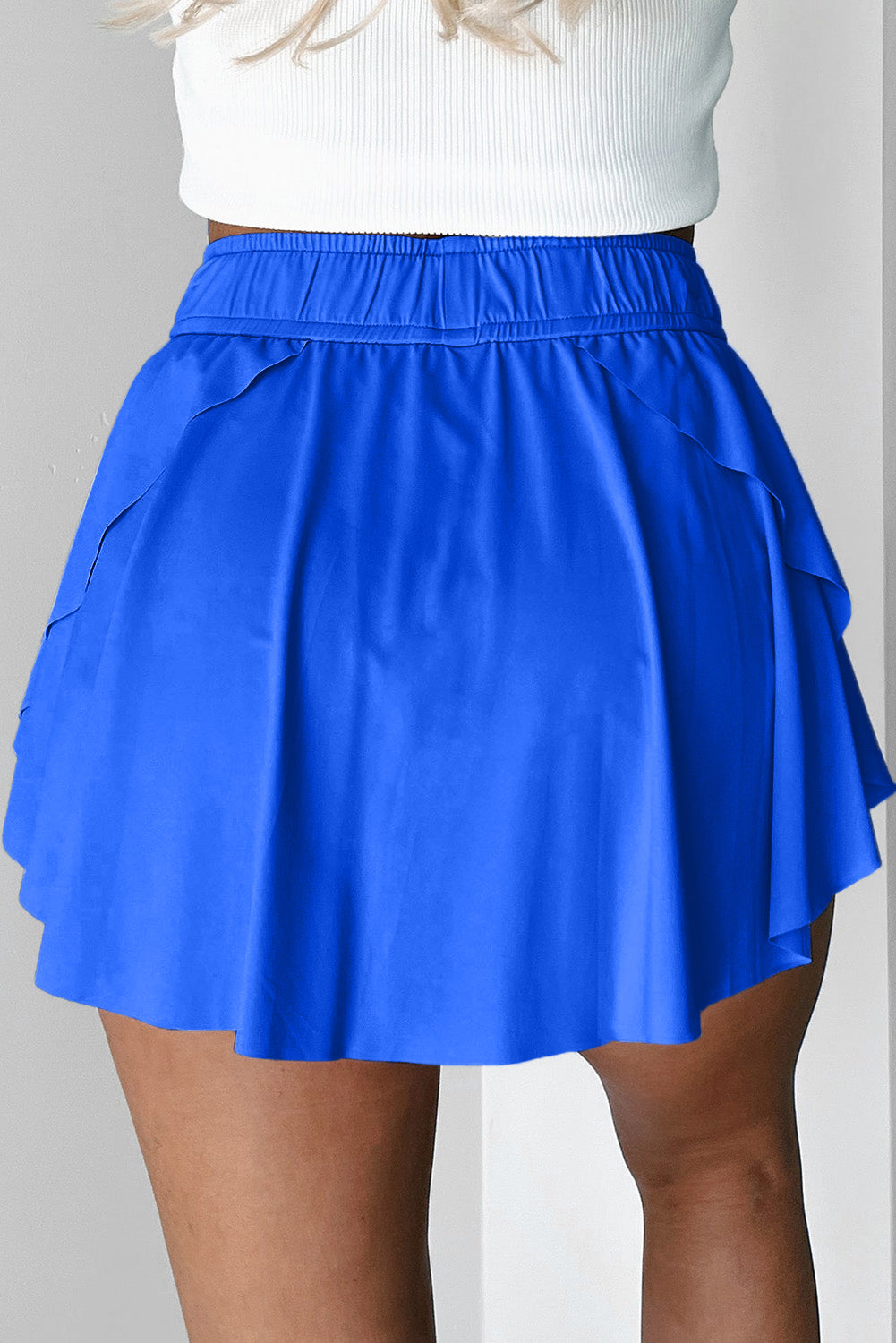 Women's Sky Blue Drawstring Elastic Waistband Lined Tennis Skorts