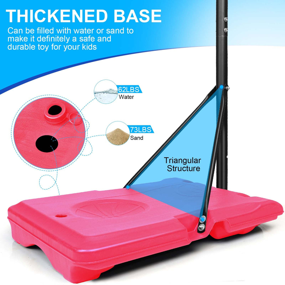 Junior Portable Basketball Goal System with Stable Base and Wheels / Indoor Outdoor