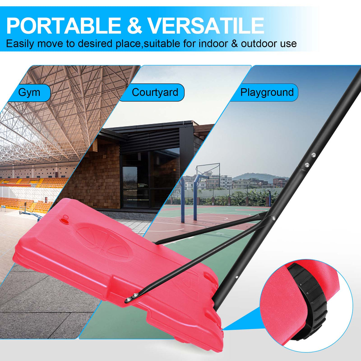 Junior Portable Basketball Goal System with Stable Base and Wheels / Indoor Outdoor