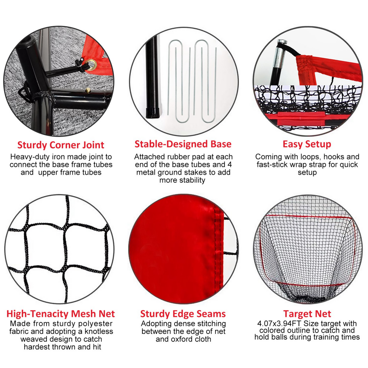 7x7ft Baseball / Softball / T-ball Training Net w/ Bow Frame Carrying Bag for Solo Team Training