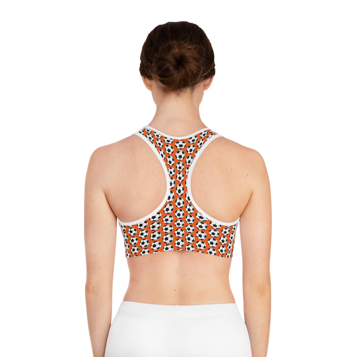 Voetbal Sports Bra, Athletic Top, Workout Gear, Fitness Wear, Orange Soccer Design