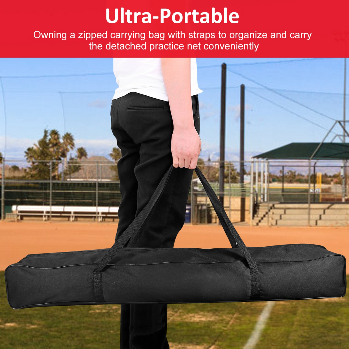 7x7ft Baseball / Softball / T-ball Training Net w/ Bow Frame Carrying Bag for Solo Team Training
