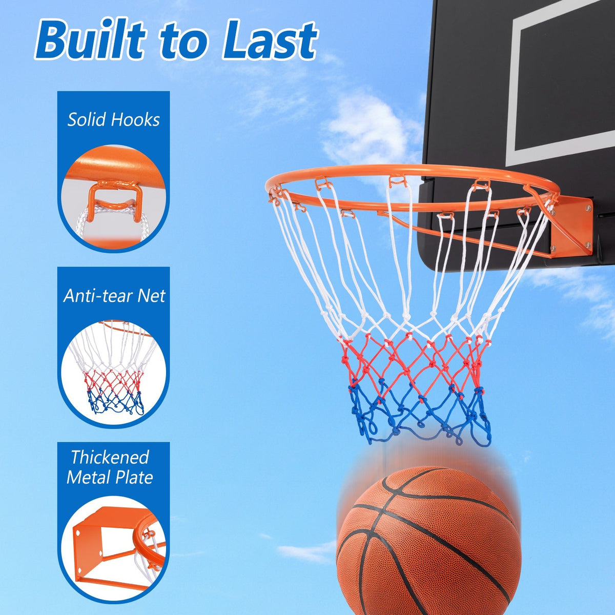 15 Inch Basketball Rim Goal Replacement with All Weather Net and Mounting Hardware