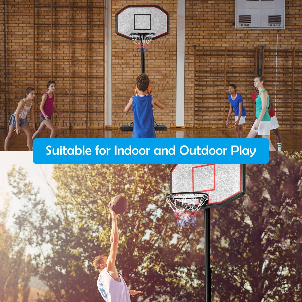 Indoor Outdoor Height Adjustable Basketball Hoop