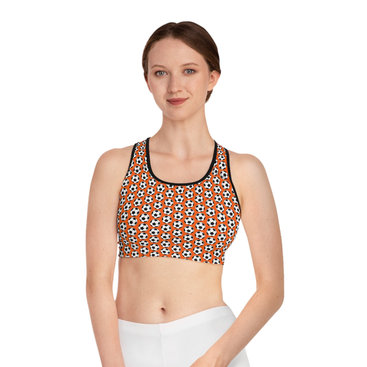 Voetbal Sports Bra, Athletic Top, Workout Gear, Fitness Wear, Orange Soccer Design