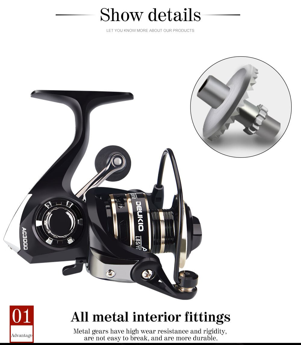 New 13+1BB Fishing Spinning Reel 2000-6000 No Gap Metal Spool Gear Ratio 5.2:1