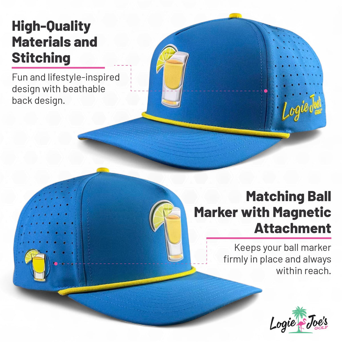 Youth Fossil Fairway Golf Hat | Snapback Cap | Built-in Magnetic Ball Marker Holder + Marker Included | Adjustable