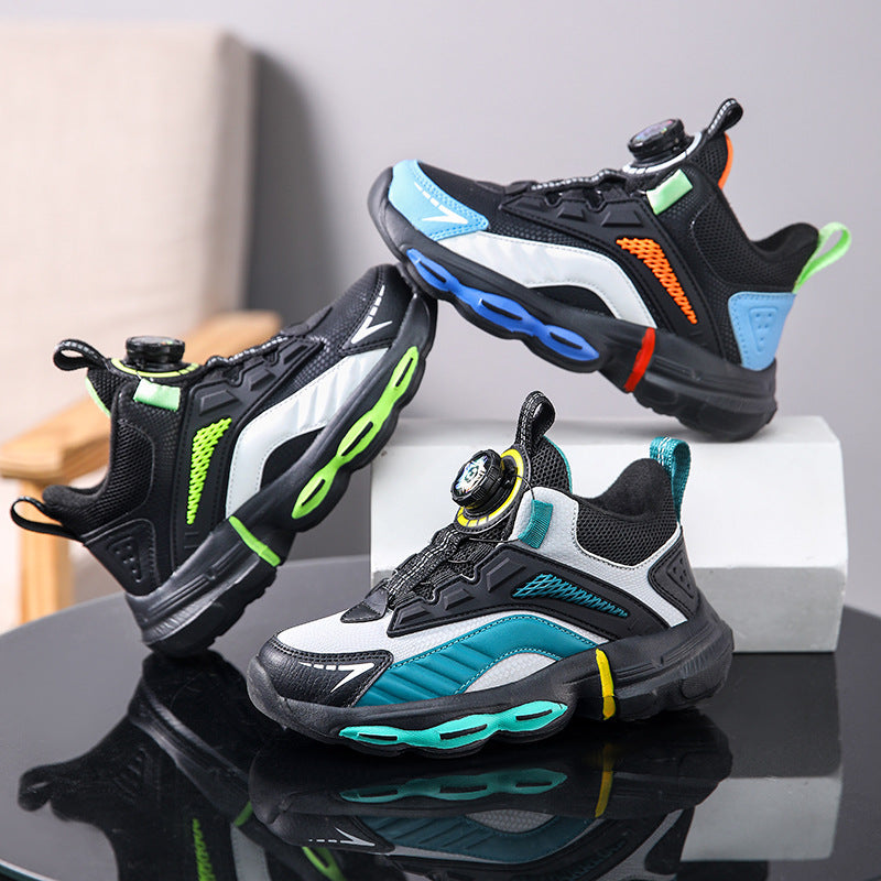 Autumn And Winter, Non-slip, Outdoor, Rotating Buckle, Children's Waterproof Leather Basketball Shoes