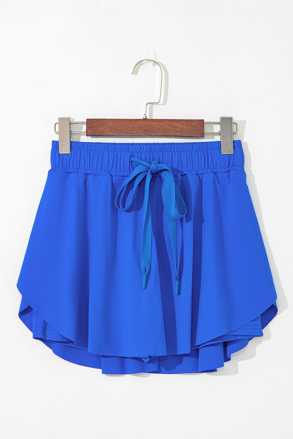Women's Sky Blue Drawstring Elastic Waistband Lined Tennis Skorts