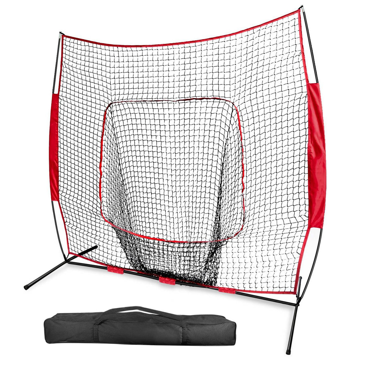 7x7ft Baseball / Softball / T-ball Training Net w/ Bow Frame Carrying Bag for Solo Team Training