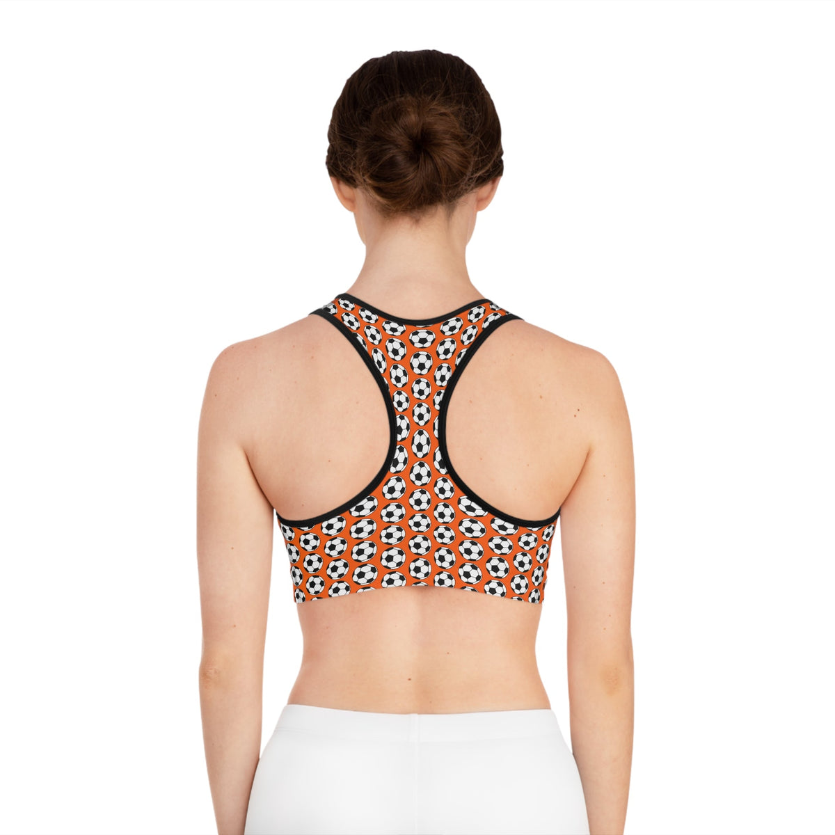 Voetbal Sports Bra, Athletic Top, Workout Gear, Fitness Wear, Orange Soccer Design