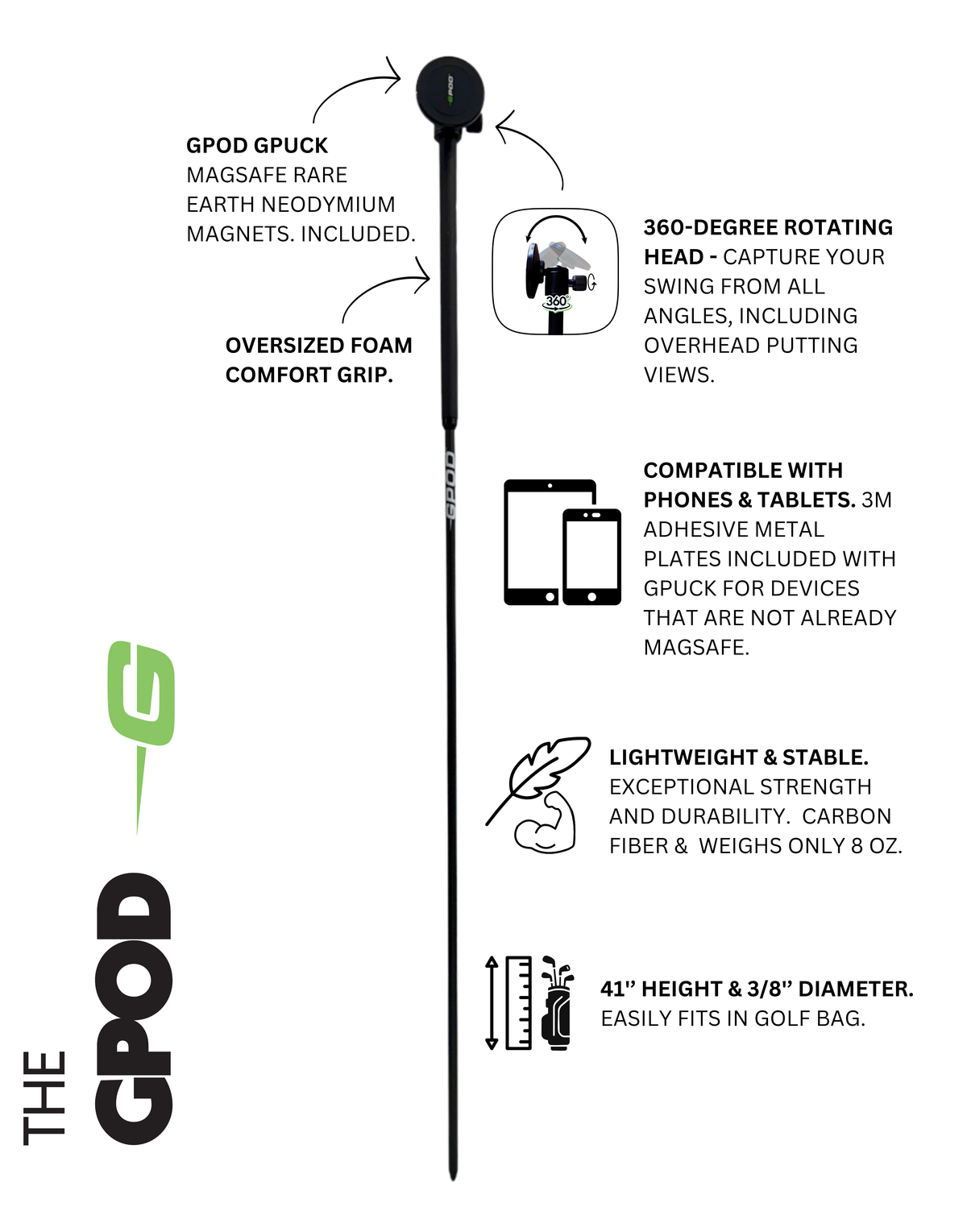 GPOD (Magnetic Golf Monopod And Training Aid)