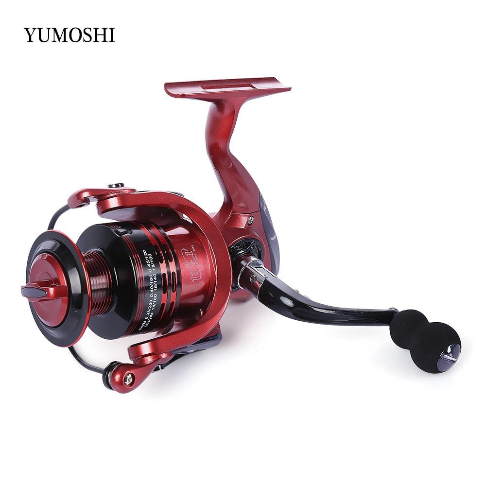 YUMOSHI  Full Metal Spinning Fishing Reel Pesca Aluminum Spool  Tackle With Foldable Handle