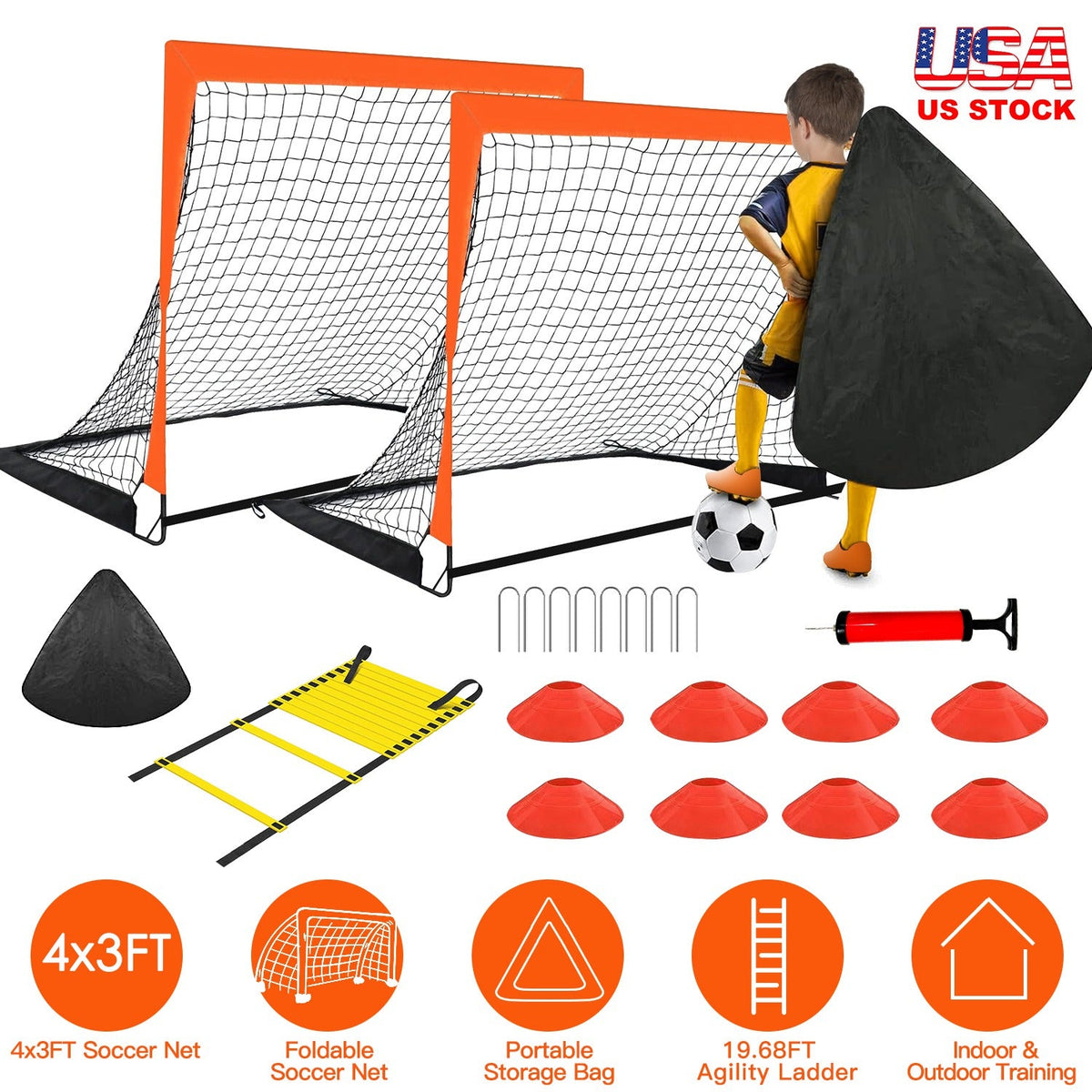 Kids Soccer Goal And Complete Training Equipment Kit For Backyard