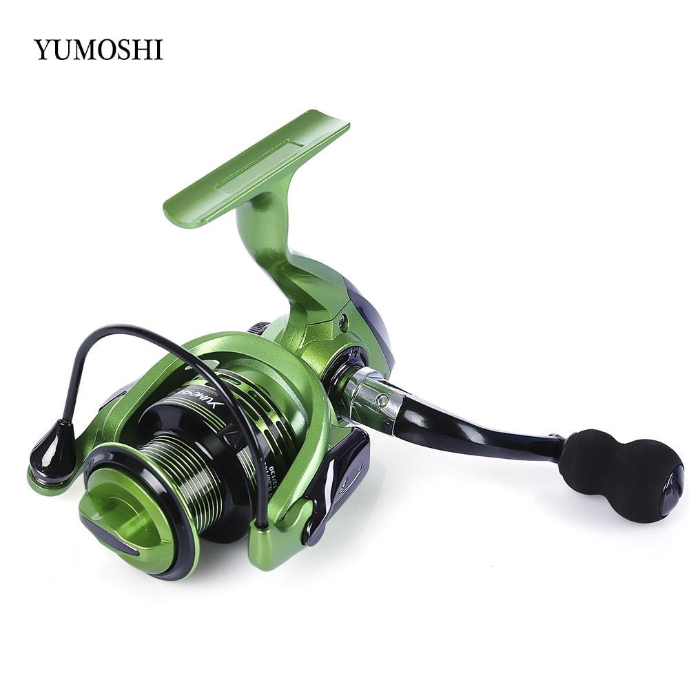 YUMOSHI  Full Metal Spinning Fishing Reel Pesca Aluminum Spool  Tackle With Foldable Handle