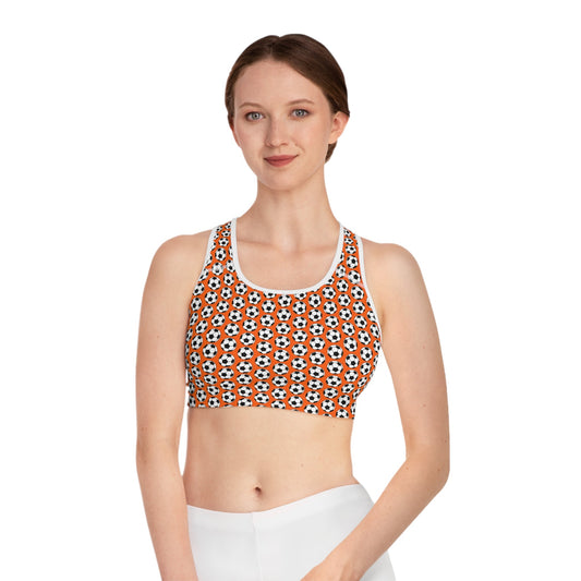 Voetbal Sports Bra, Athletic Top, Workout Gear, Fitness Wear, Orange Soccer Design