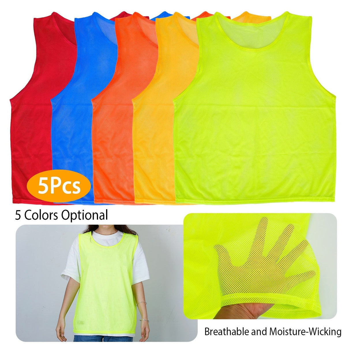 5 Pcs Mesh Scrimmage Vests - Soccer / Basketball Team Training Jerseys