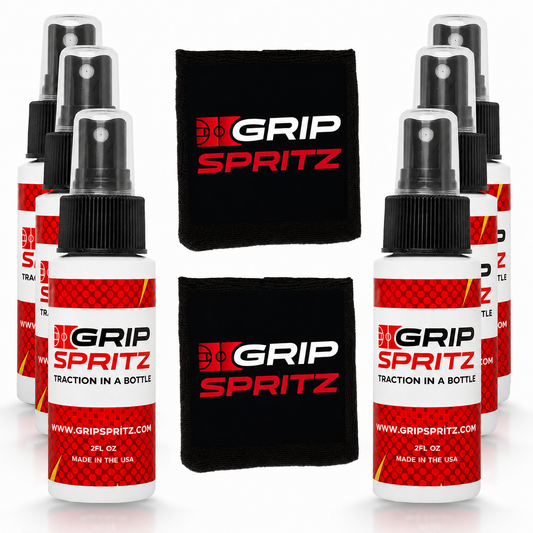 Grip Spritz Basketball Shoe Grip Spray | Team 6 Pack | 6 Bottles + 2 Spritz Mitts
