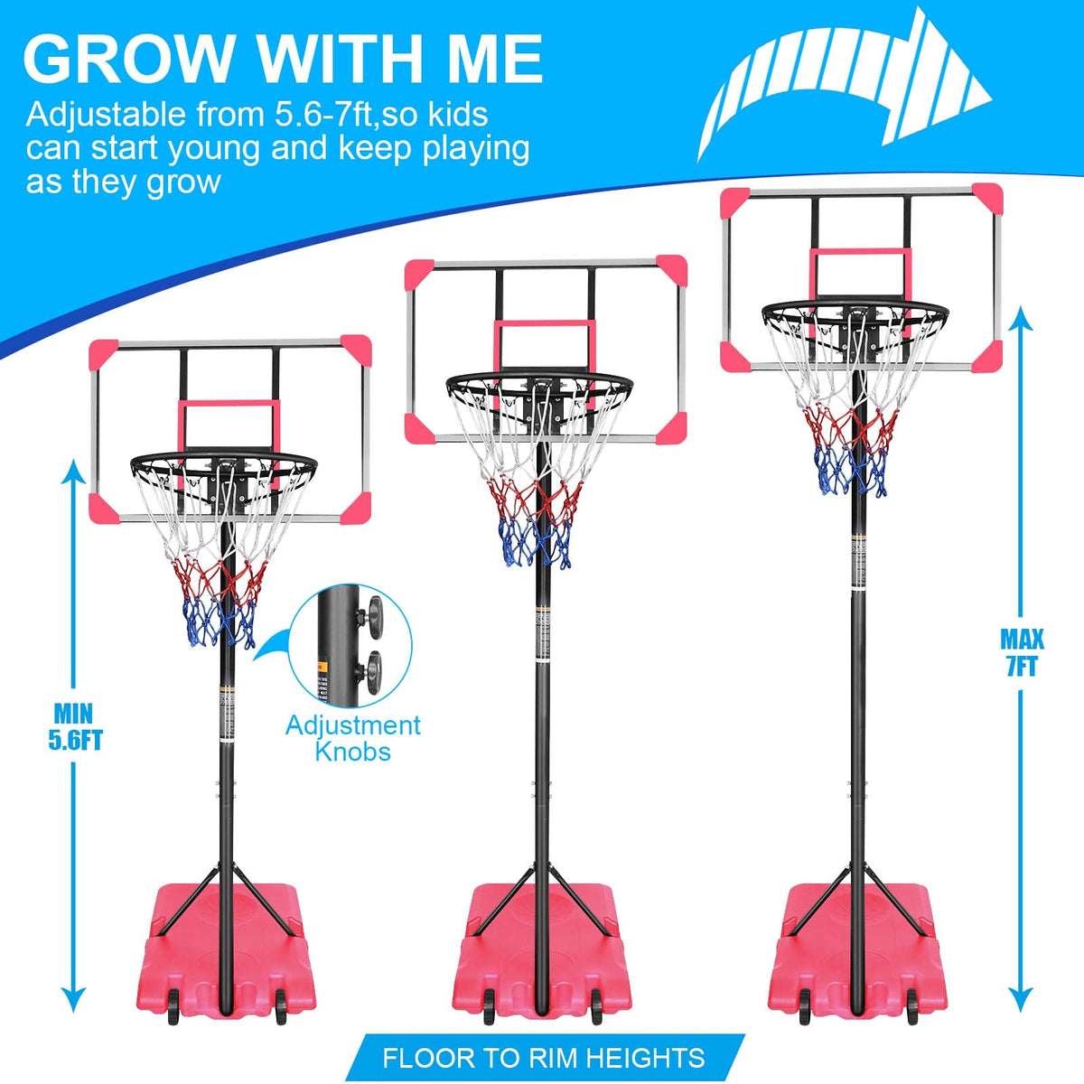 Junior Portable Basketball Goal System with Stable Base and Wheels / Indoor Outdoor