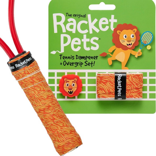 Lion Orange Tennis Racket Overgrip Tape and Matching Shock Absorbing Dampener