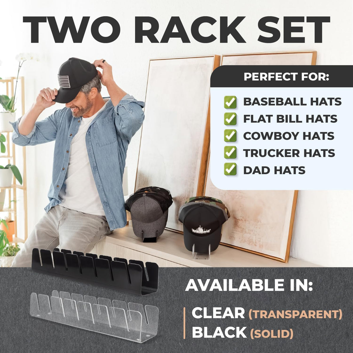 LOS ANGELES HAT CO INC Baseball Hat Organizer - 14 Caps - 2 Pcs - Black