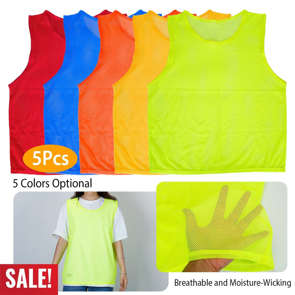 5 Pcs Mesh Scrimmage Vests - Soccer / Basketball Team Training Jerseys