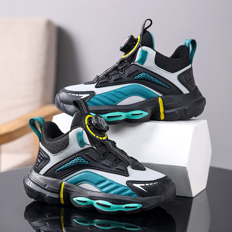 Autumn And Winter, Non-slip, Outdoor, Rotating Buckle, Children's Waterproof Leather Basketball Shoes