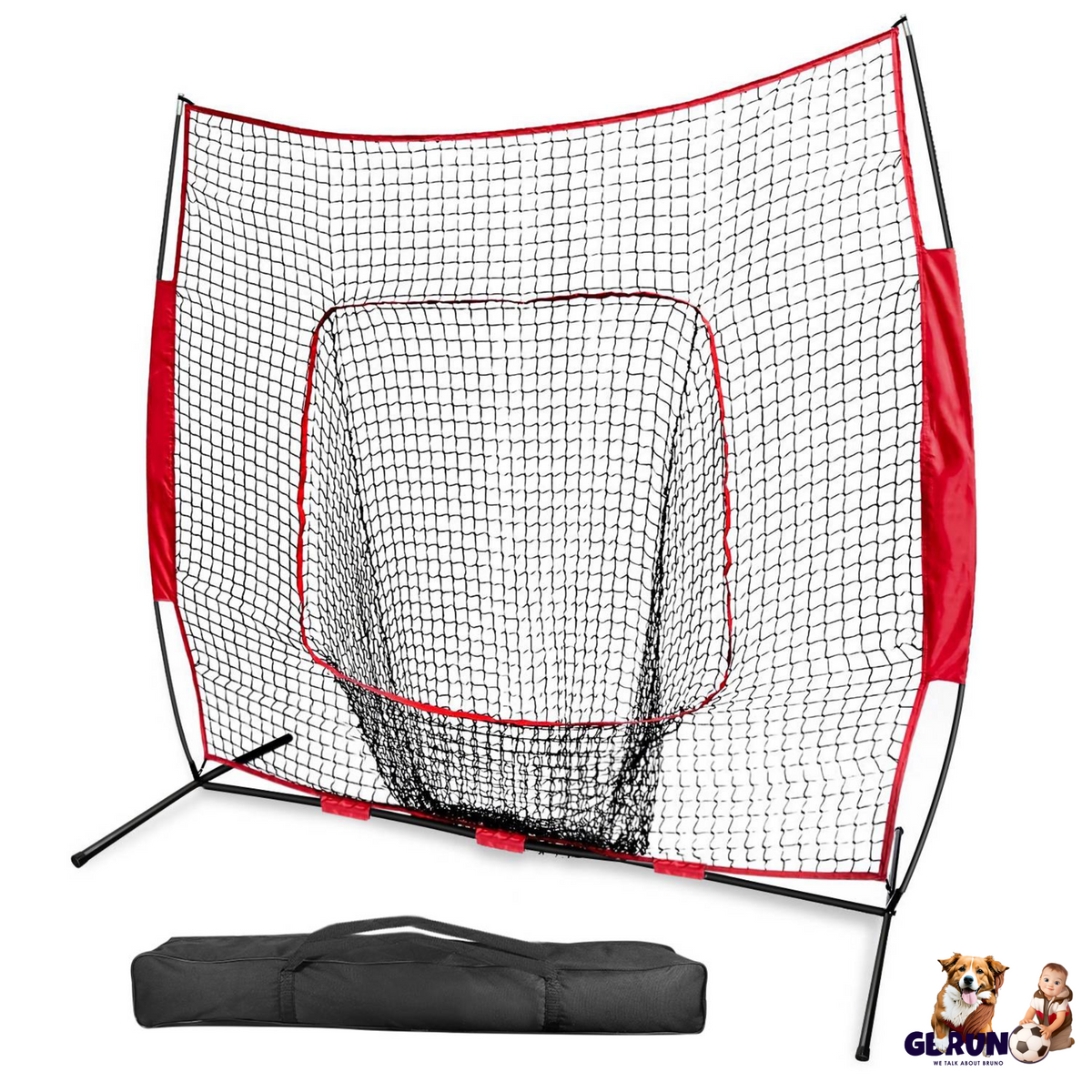 7x7ft Baseball / Softball / T-ball Training Net w/ Bow Frame Carrying Bag for Solo Team Training