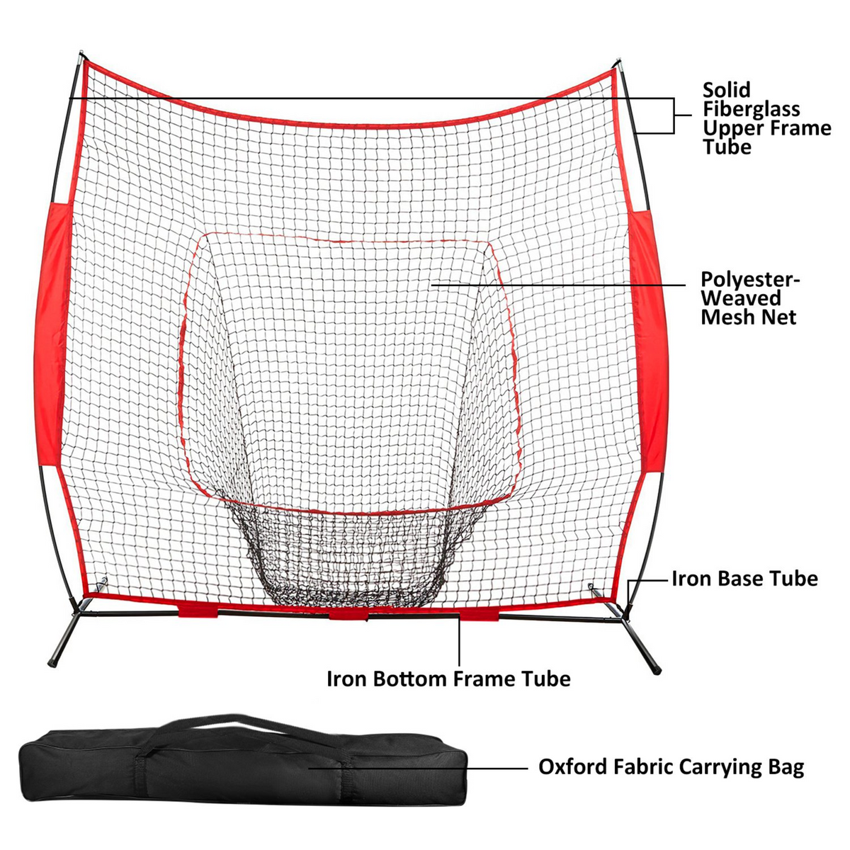 7x7ft Baseball / Softball / T-ball Training Net w/ Bow Frame Carrying Bag for Solo Team Training