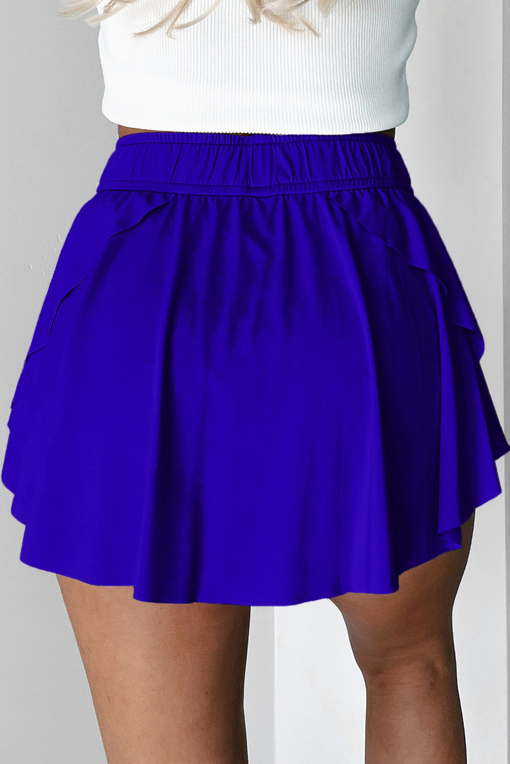 Women's Dark Blue Drawstring Elastic Waistband Lined Tennis Skorts