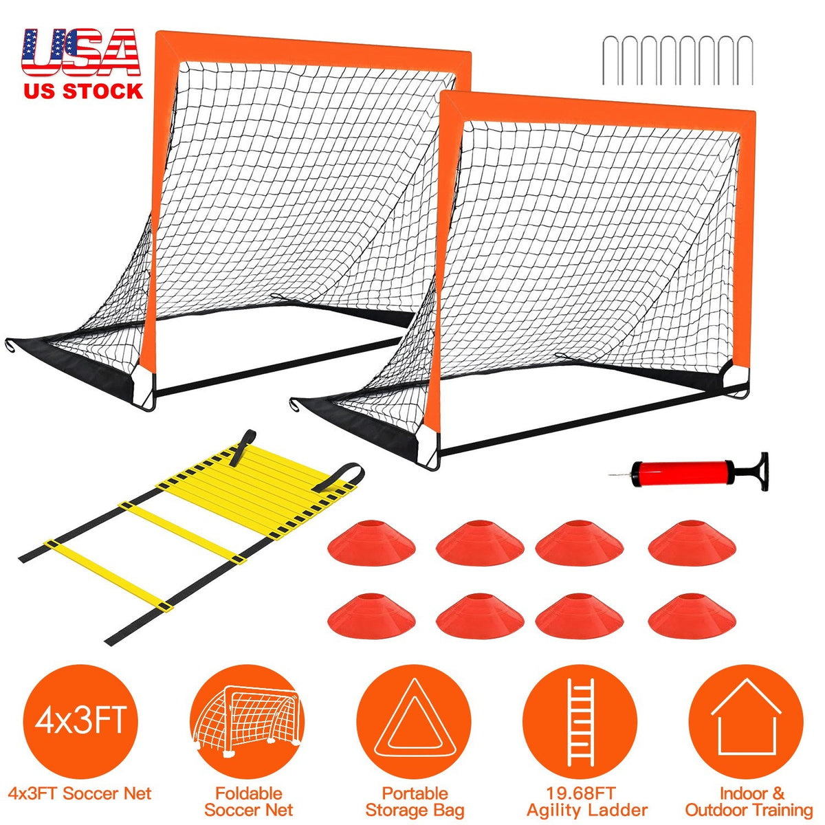 Kids Soccer Goal And Complete Training Equipment Kit For Backyard