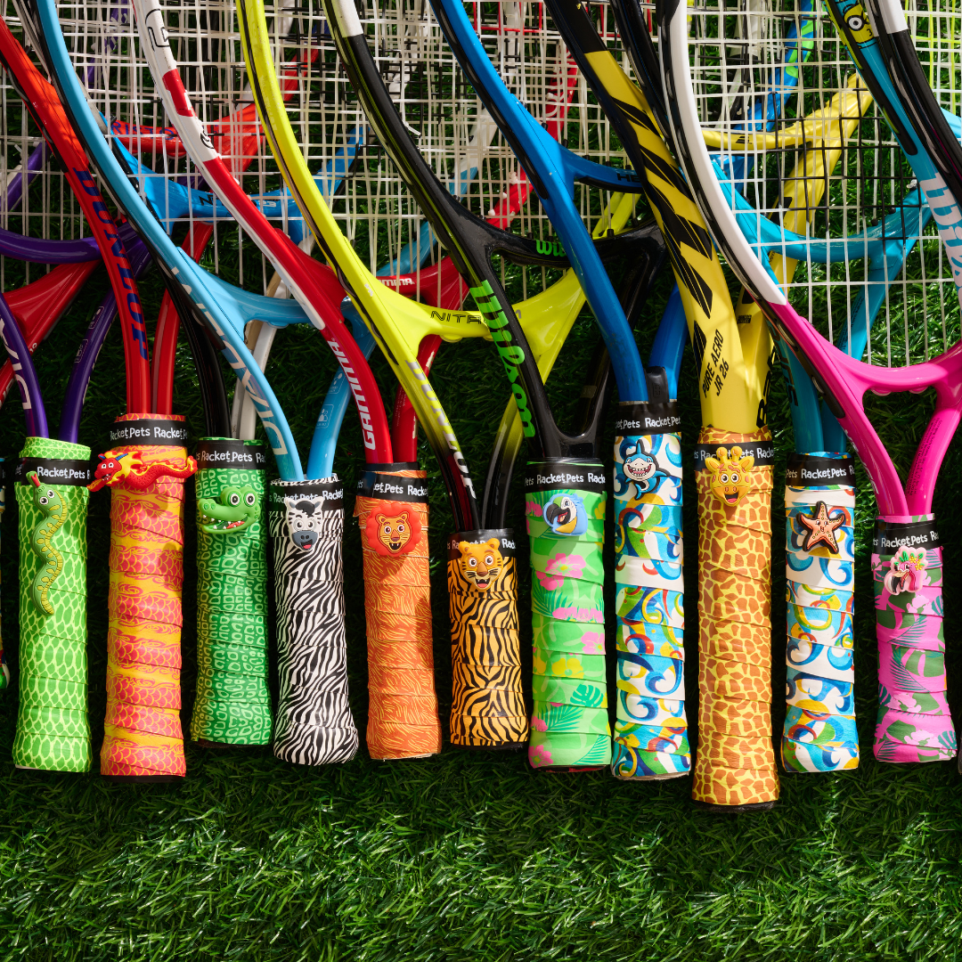 Tiger Orange Tennis Racket Overgrip Tape and Matching Shock Absorbing Dampener