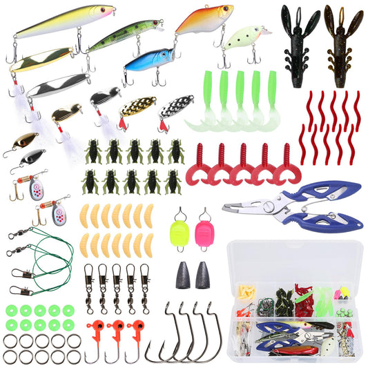 101 Pcs Fishing Lures Kit Soft Plastic Fishing Baits Set Spoon Fishing Gear Tackle with Soft Worms Crankbaits Box for Freshwater Saltwater to Bait Bass