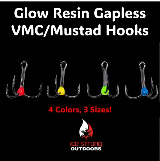 Ice Strong Outdoors - Terminal Tackle - Glow Resin Hooks 5 Pack – VMC & Mustad Options (3 Sizes Available)