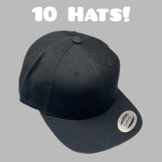 YUPOONG (10 PACK) Classic Snapback Baseball Cap / Hat - Black - Bulk!