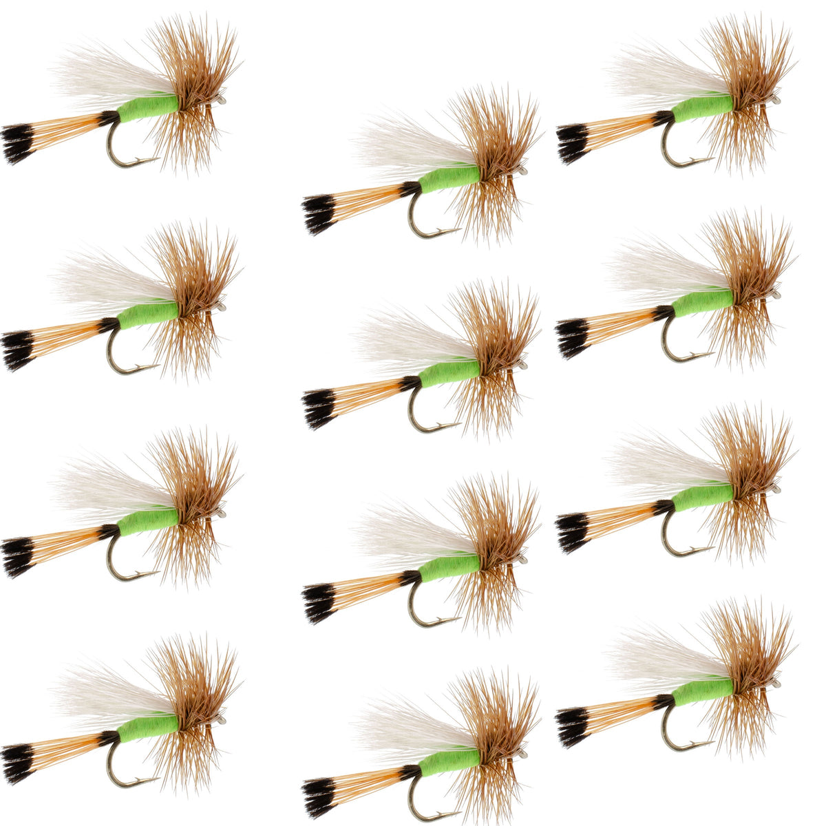 Lime Trude Classic Hair Wing Dry Fly - 12 Flies Hook Size 18