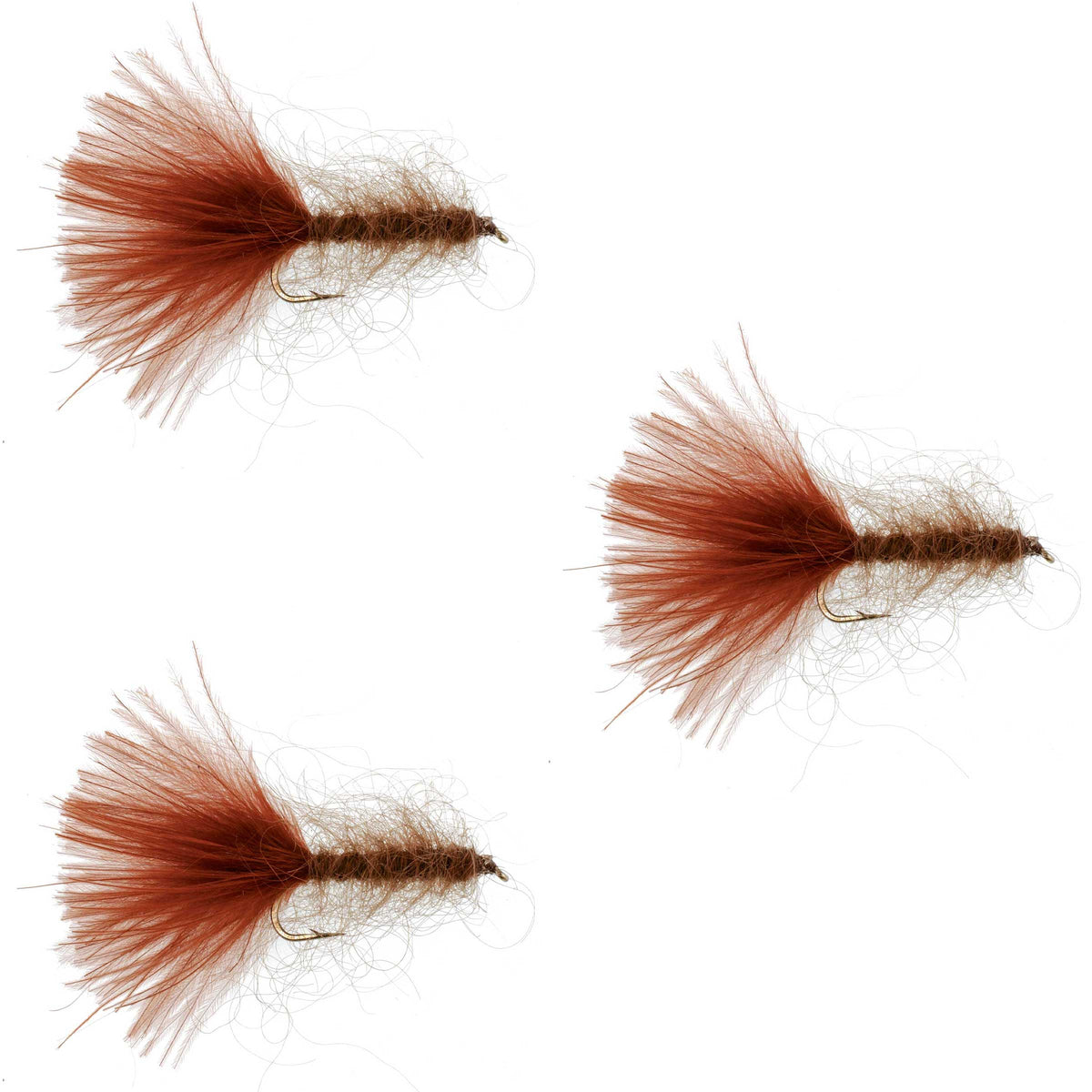 3 Pack Brown Mohair Leech Streamer Flies Size 8