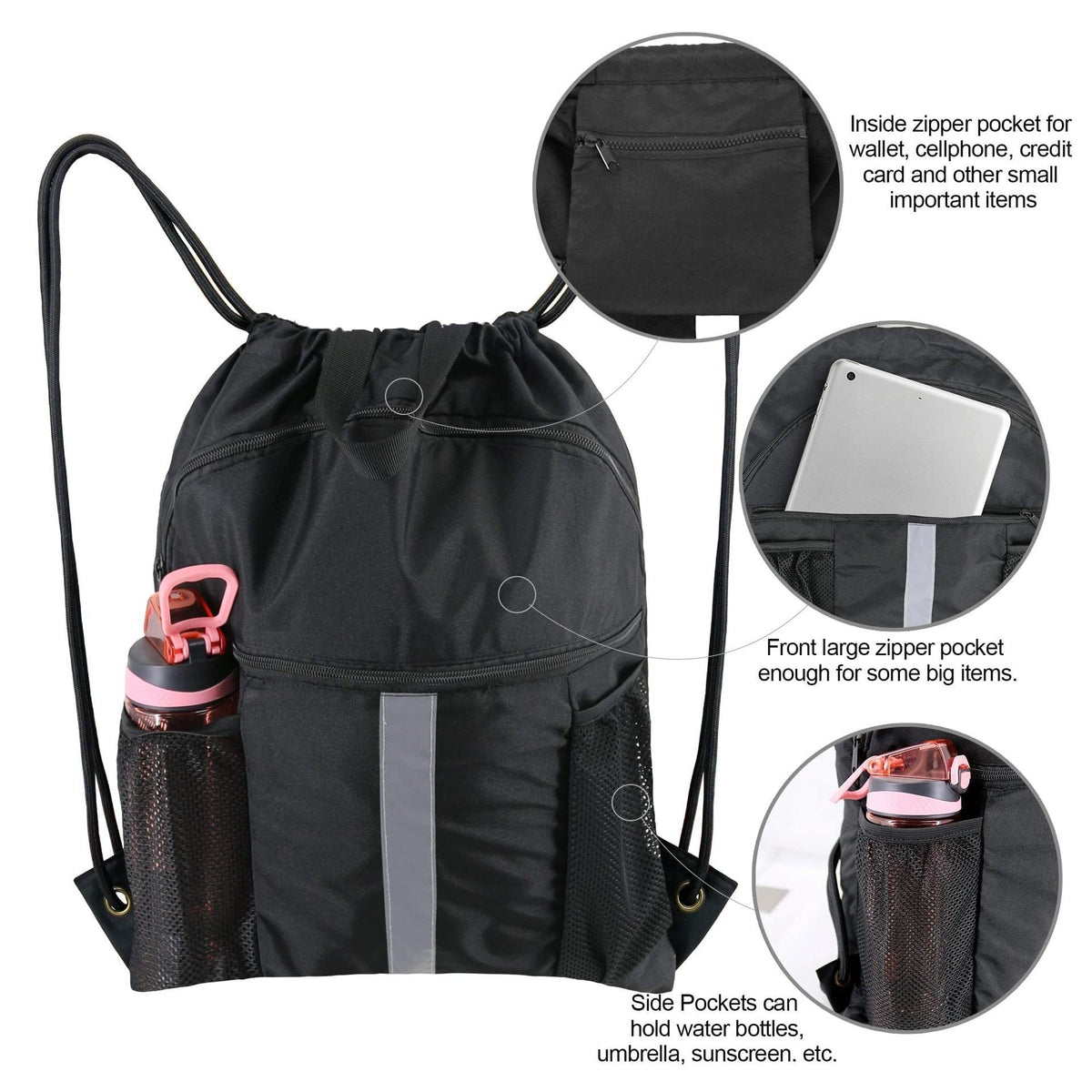 Drawstring Backpack With Shoe Compartment Equipment Bag