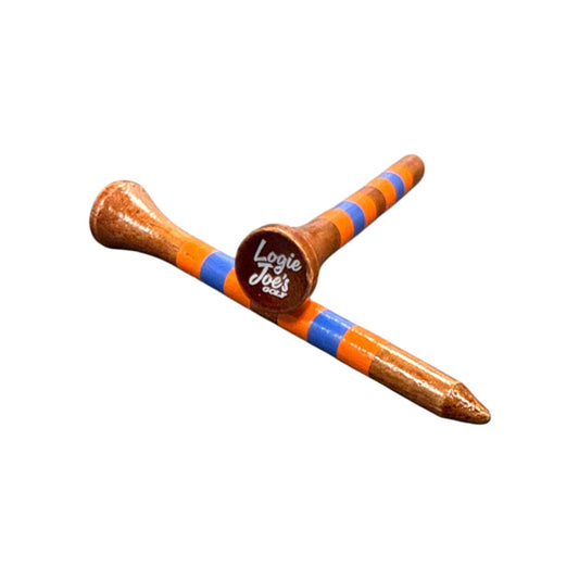 Orange Blue Stripe Premium Wooden Golf Tees | 2 3/4” Standard Size | 45 Pack Set | Durable Painted Wood Tees
