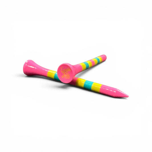 Pink Green Blue Stripe Premium Wooden Golf Tees | 2 3/4” Standard Size | 45 Pack Set | Durable Painted Wood Tees