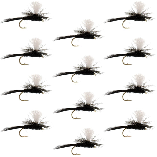 Parachute Black Gnat Classic Dry Fly - 12 Flies Size 14