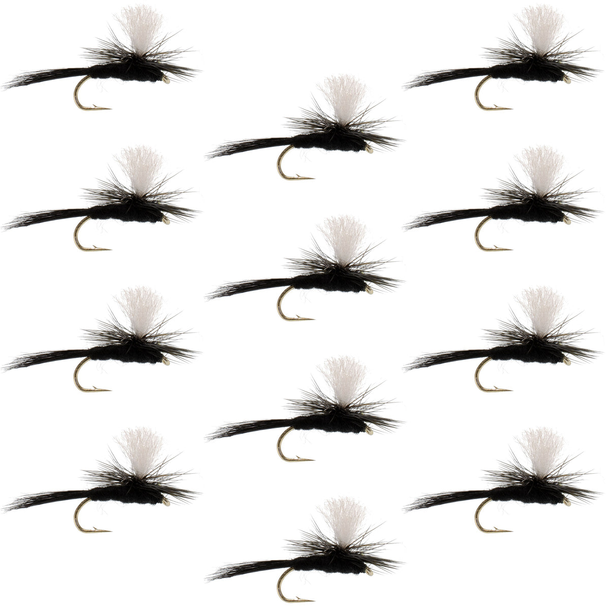 Parachute Black Gnat Classic Dry Fly - 12 Flies Size 12
