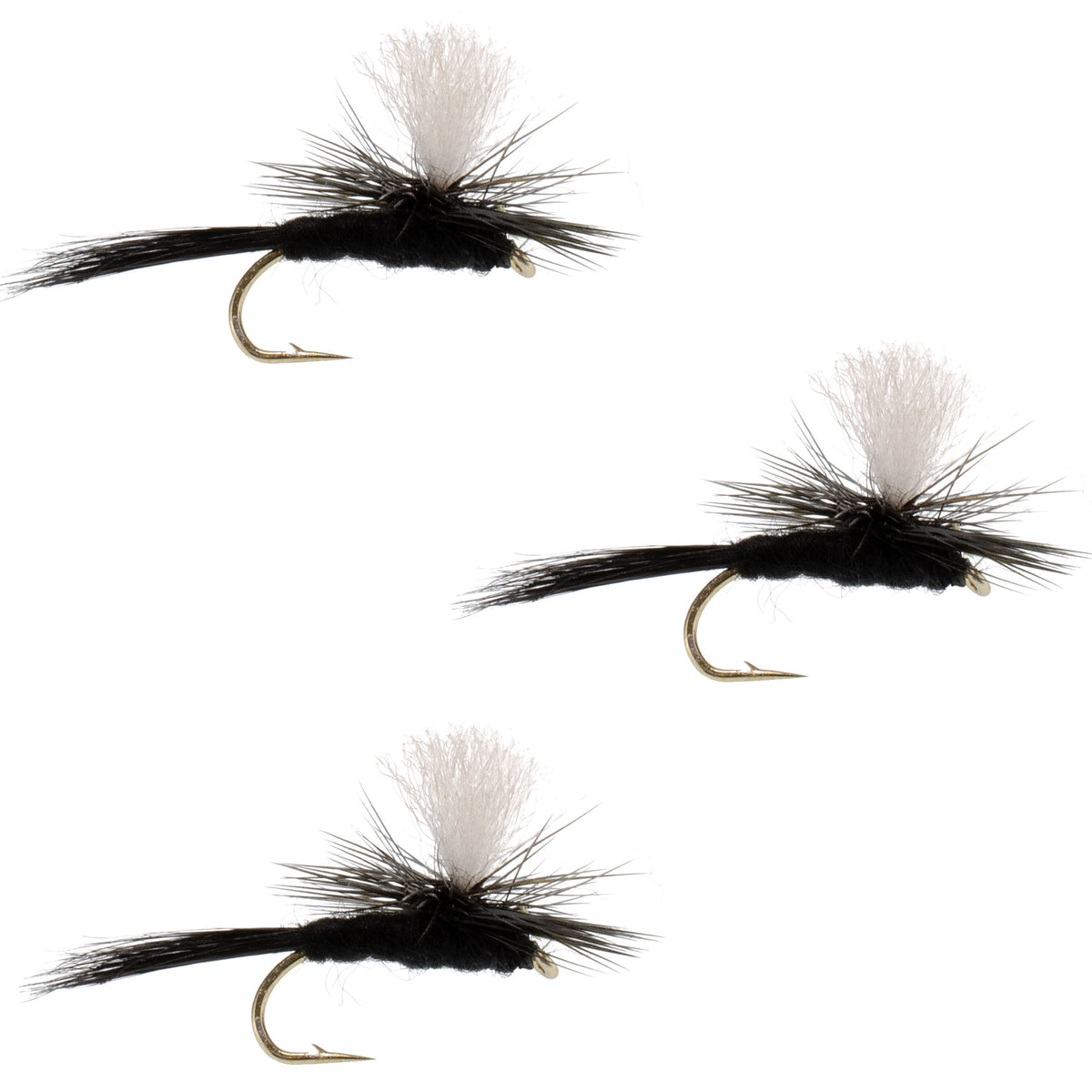 3 Pack Parachute Black Gnat Classic Dry Fly - Size 12
