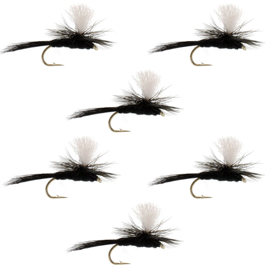 Parachute Black Gnat Classic Dry Fly - 6 Flies Size 14
