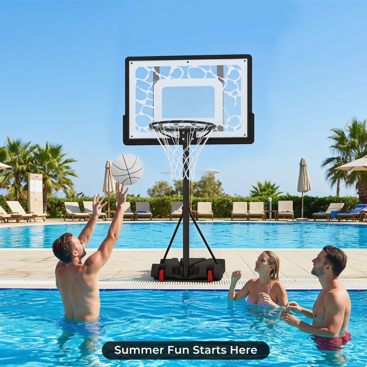 Adjustable Pool Basketball Hoop with LED Lights